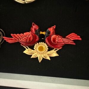 Vintage Cardinal earrings and pin
